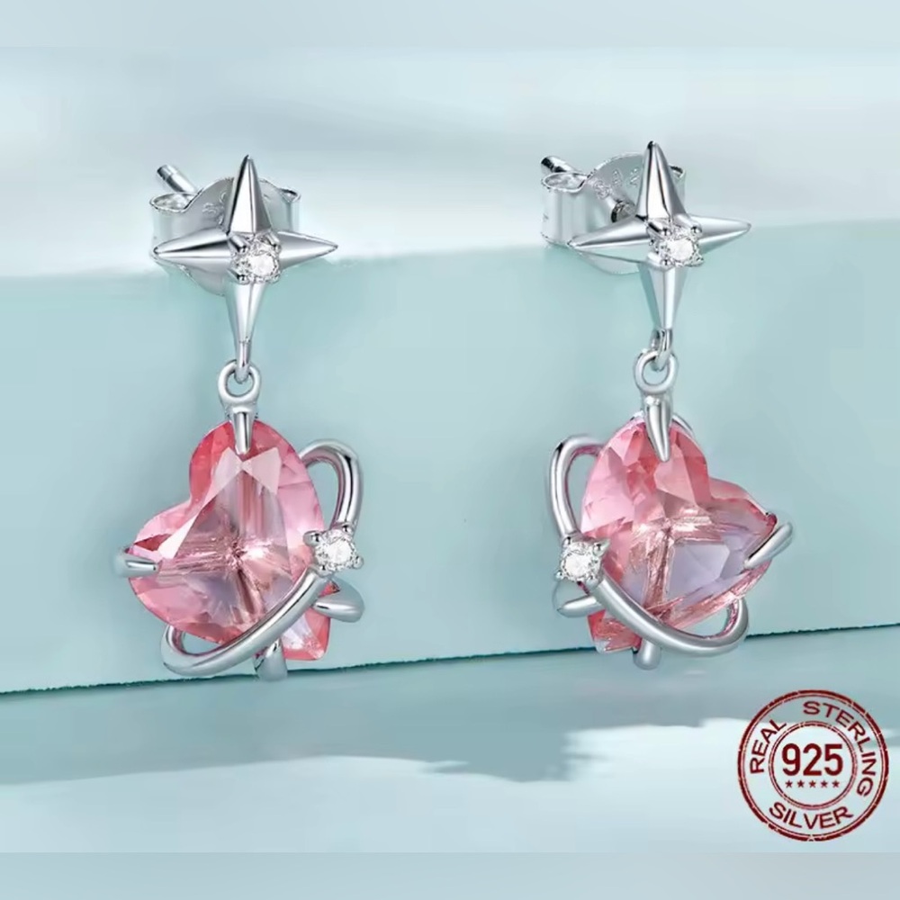 925 Sterling Silver Pink Crystal Earrings